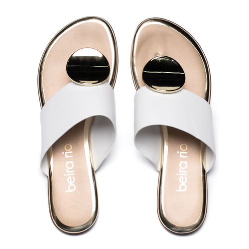 Sandália Feminina Beira Rio Rasteira Napa Branco/Dourado