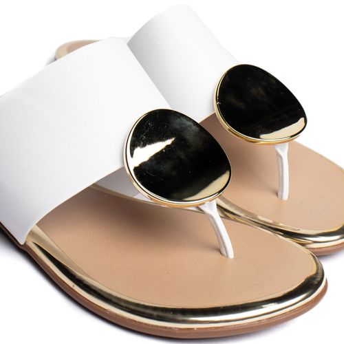 Sandália Feminina Beira Rio Rasteira Napa Branco/Dourado