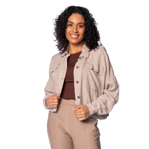 Jaqueta Feminina Biamar Botões Liocel/Linho Bege Claro