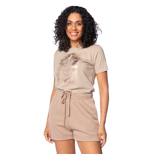 Camiseta Feminina Olho Fatal Estampa Glitter Bege