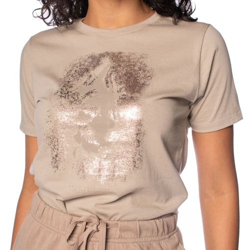 Camiseta Feminina Olho Fatal Estampa Glitter Bege