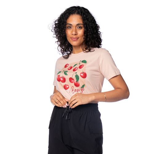 T-Shirt Feminina Rovitex Estampa Cerejas Rosa