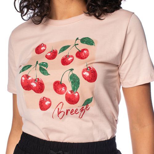 T-Shirt Feminina Rovitex Estampa Cerejas Rosa