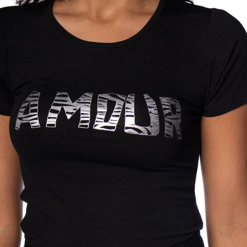 Blusa Feminina Vitória Estampa Amour Glitter Preto/Branco