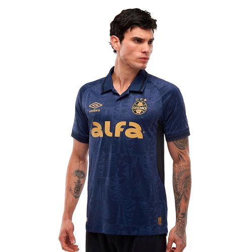 Camisa Masculina Umbro Grêmio OF.3 2025 Marinho/Dourado