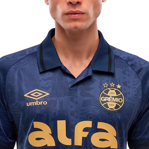 Camisa Masculina Umbro Grêmio OF.3 2025 Marinho/Dourado