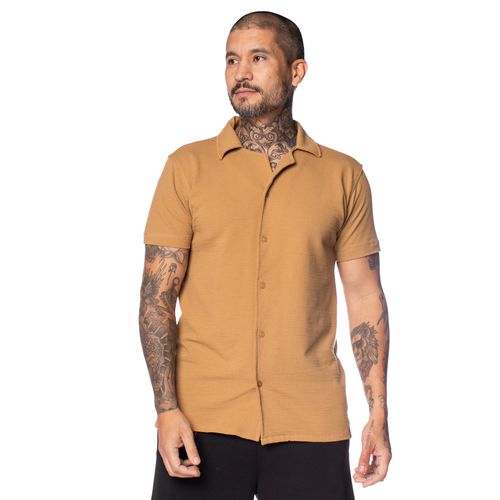 Camisa Masculina Dixie Texturizada Alongada Caramelo