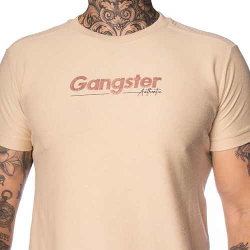 Camiseta Masculina Gangster Lettering Bege