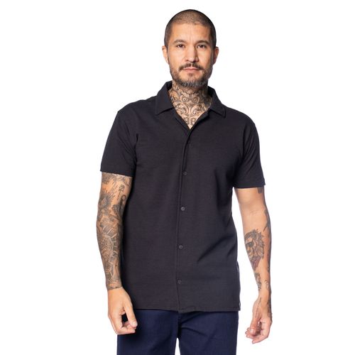 Camisa Masculina Dixie Texturizada Alongada Preto