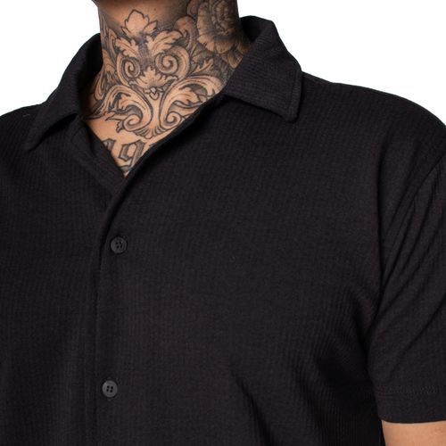 Camisa Masculina Dixie Texturizada Alongada Preto