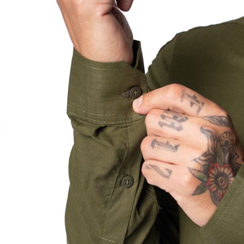 Camisa Masculina Dixie Slim Fit Punho Chanfrado Verde Musgo