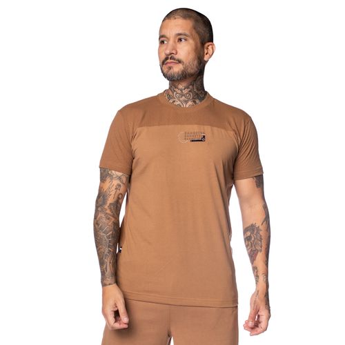 Camiseta Masculina Gangster Texturizada Lettering Marrom
