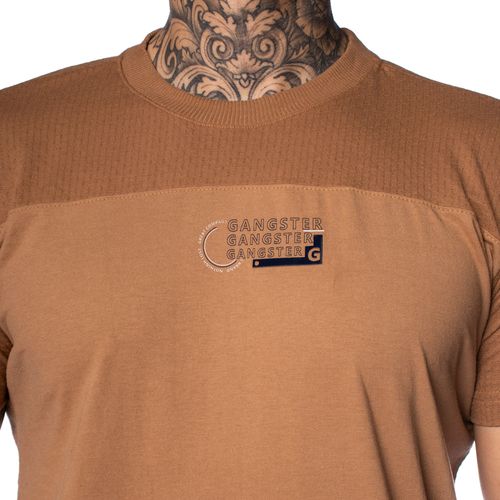 Camiseta Masculina Gangster Texturizada Lettering Marrom