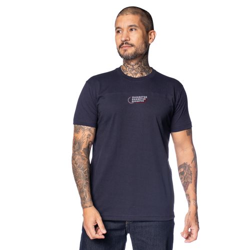 Camiseta Masculina Gangster Texturizada Lettering Marinho