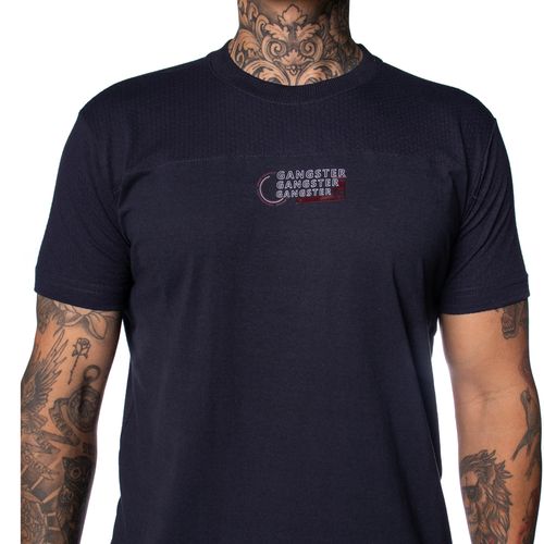 Camiseta Masculina Gangster Texturizada Lettering Marinho