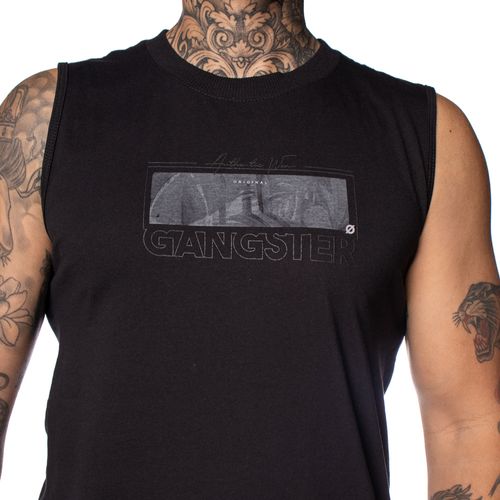 Regata Masculina Gangster Estampa Emborrachada Preto