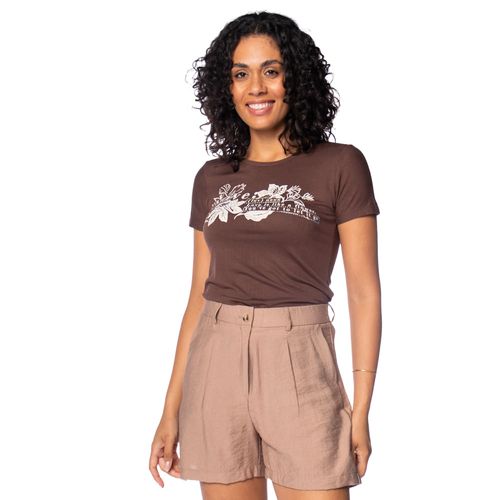 Blusa Feminina Vitória Estampa Floral Strass Marrom