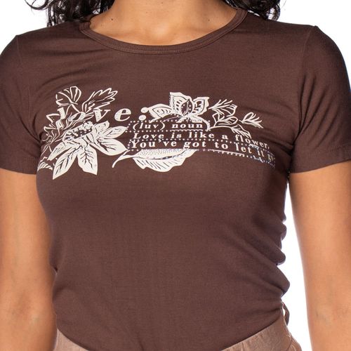 Blusa Feminina Vitória Estampa Floral Strass Marrom