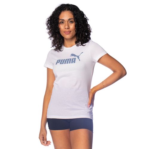 Camiseta Feminina Puma Ess N1 Logo Tee Branco/Azul