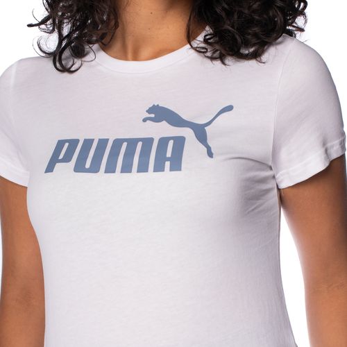 Camiseta Feminina Puma Ess N1 Logo Tee Branco/Azul