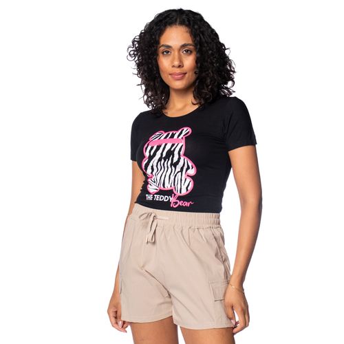 Blusa Feminina Vitória Estampa Teddy Bear Preto/Rosa