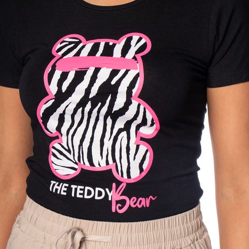 Blusa Feminina Vitória Estampa Teddy Bear Preto/Rosa