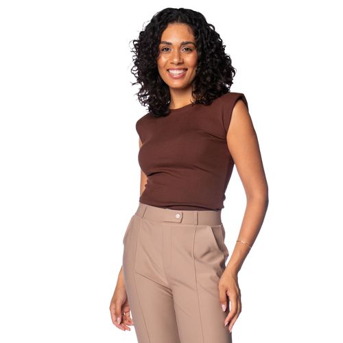 Blusa Feminina LZT Canelada Ombreiras Marrom
