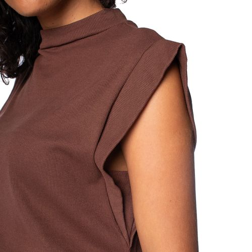 Blusa Feminina LZT Canelada Gola Alta Marrom Escuro