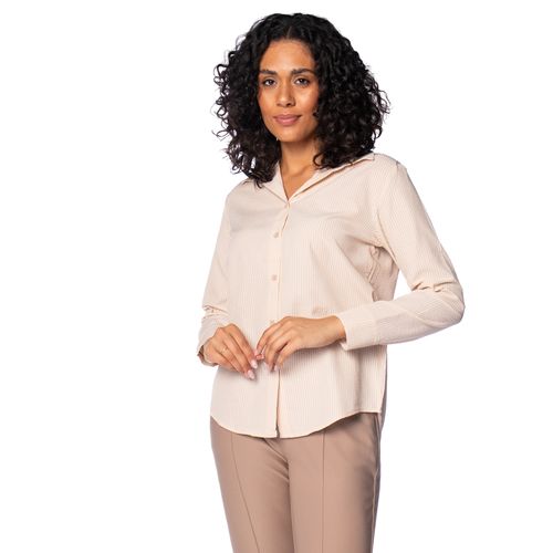 Camisa Feminina Pellini Listrada Textura Bege/Branco