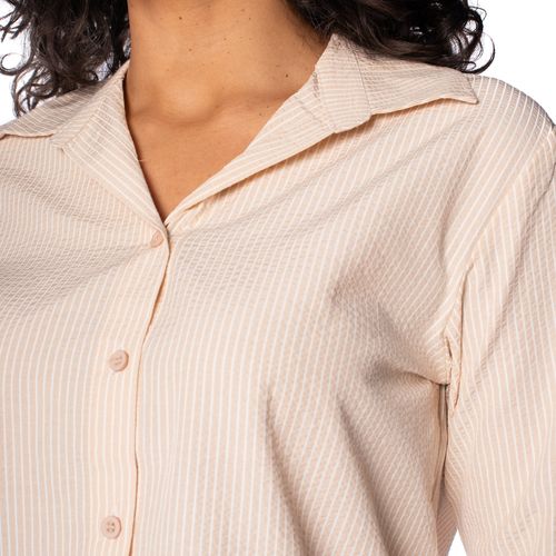 Camisa Feminina Pellini Listrada Textura Bege/Branco