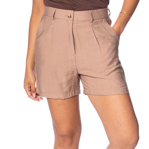 Short Feminino Pellini Frisos Cintura Alta Marrom Claro