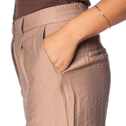 Short Feminino Pellini Frisos Cintura Alta Marrom Claro