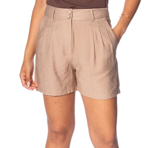 Short Feminino Pellini Frisos Cintura Alta Bege