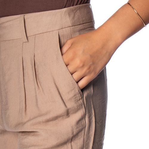 Short Feminino Pellini Frisos Cintura Alta Bege