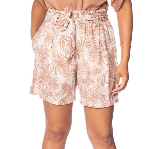 Short Feminino Giraffe Folhagens Cintura Alta Bege/Marrom