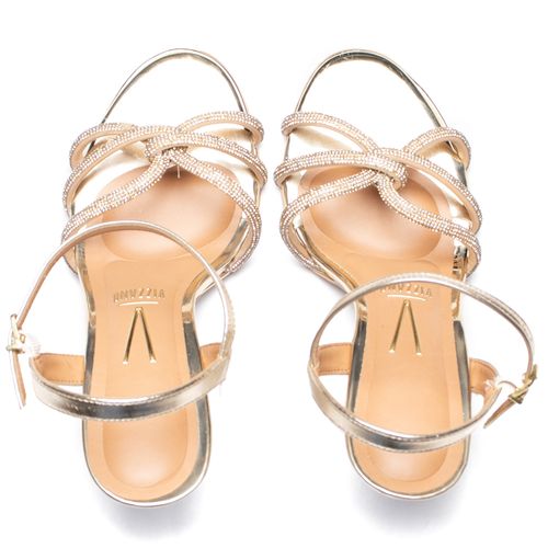 Sandália Feminina Vizzano Salto Fino Strass Dourado/Bege