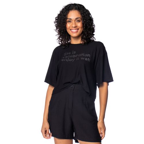 T-Shirt Feminina Endless Estampa Brilho Preto