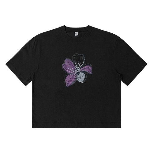 Camiseta Feminina Rovitex Estampa Flor Bordada Preto