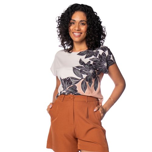 Blusa Feminina Rovitex Estampa Flores Bege/avelã
