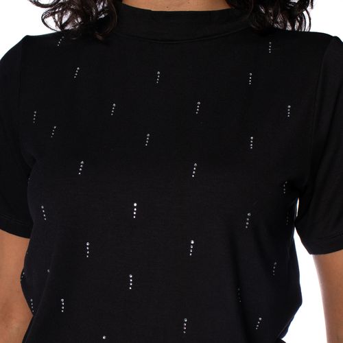 T-Shirt Feminina Olho Fatal Gola Alta Strass Preto