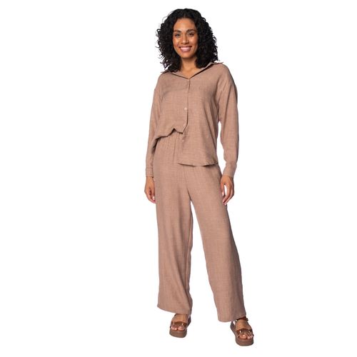 Conjunto Feminino Pellini Camisa e Calça Wide Leg Cappuccino