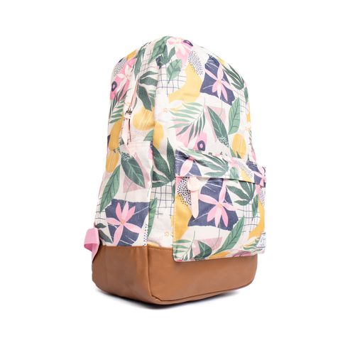 Mochila Yins Estampada Floral Nylon Bege/Multi