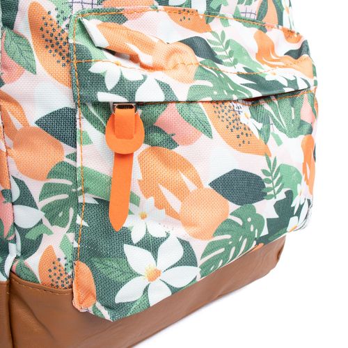 Mochila Yins Estampada Floral Nylon Verde/Multi