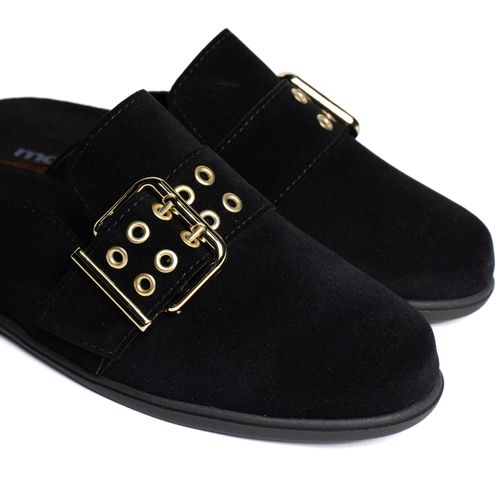 Mule Feminino Moleca Fivela Camurça Preto