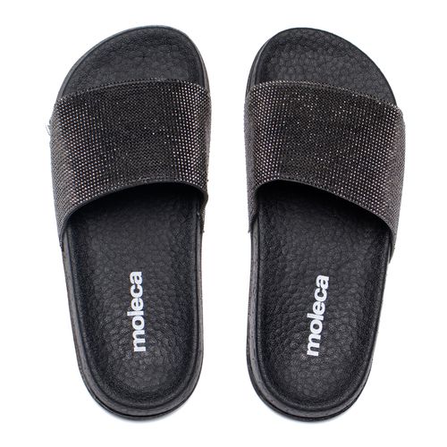 Chinelo Slide Feminino Moleca Flatform Strass Preto