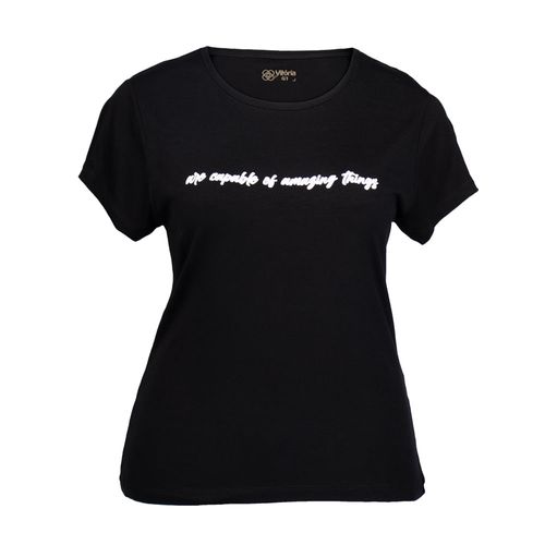 Blusa Feminina Vitória Plus Size Lettering Preto/Branco