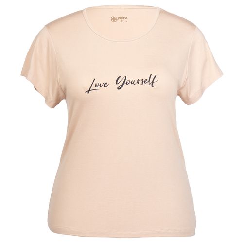 Blusa Feminina Vitória Plus Size Lettering Bege/Preto