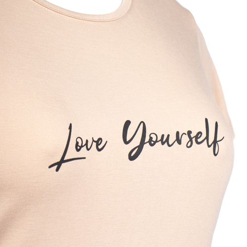 Blusa Feminina Vitória Plus Size Lettering Bege/Preto