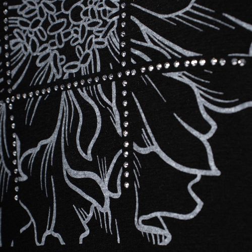 Blusa Feminina Vitória Plus Size Floral Strass Preto