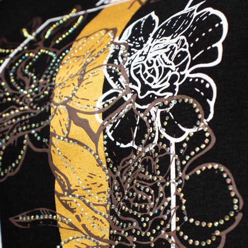 Blusa Feminina Vitória Plus Size Floral Strass Preto